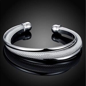 Boho Sterling Silver Reticulated Mesh Resizable Bangle Bracelet